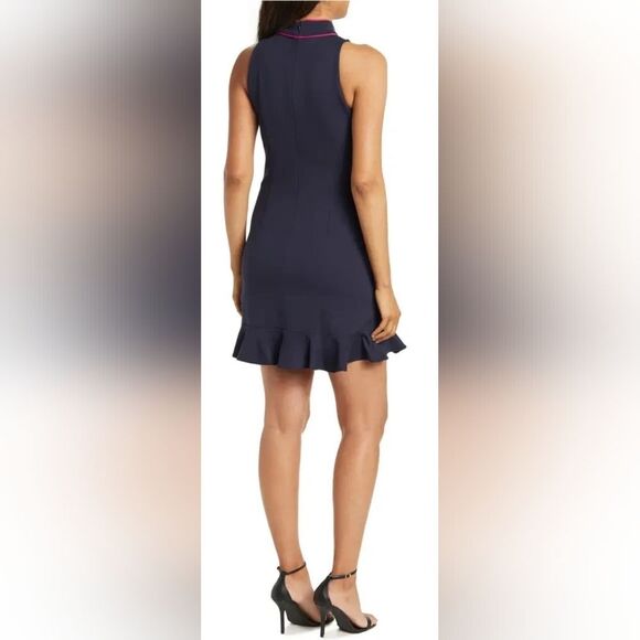 Eliza J Navy Blue And Hot Pink Pipe Trim Bow Neck Dress NWT Size 6 - Picture 2 of 5